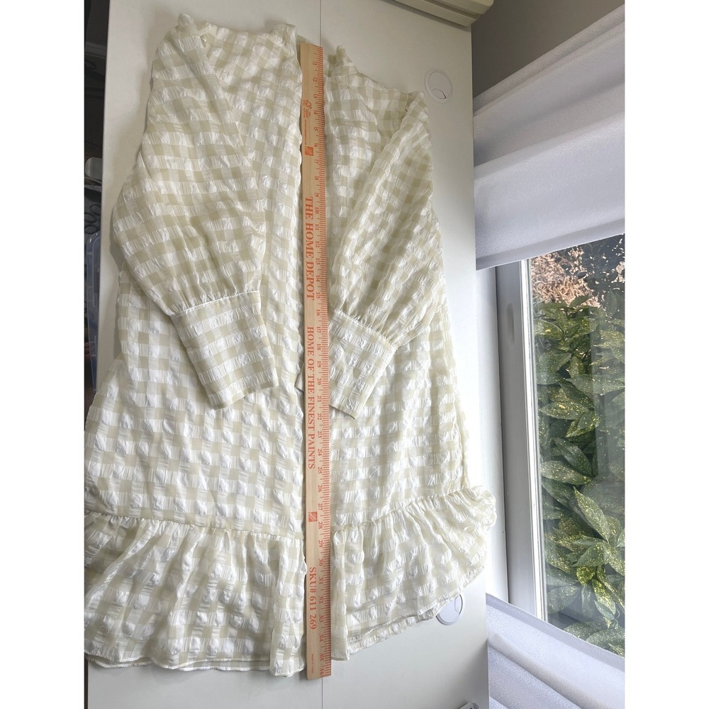 Walter Baker Beige Gingham Tie Neck Ruffle Mini Dress W71243 Womens Medium - Picture 6 of 8